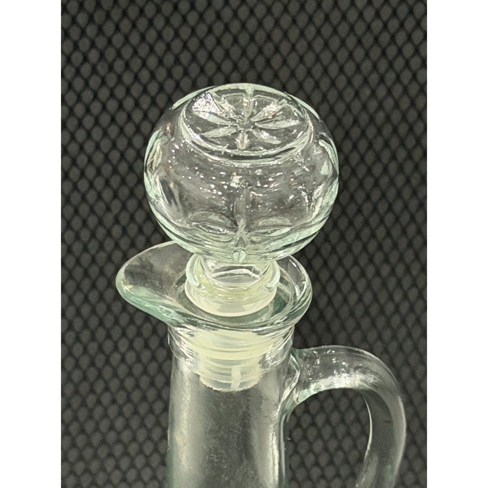 Vintage Liquor Decanter Tall Clear Green Tint Glass Starburst w/Handle Stopper - Picture 2 of 5